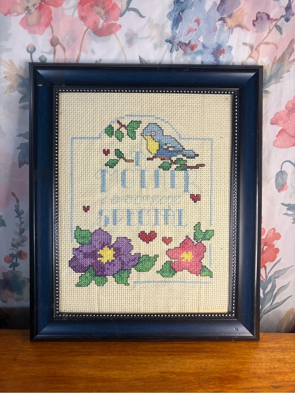 Vintage “ A Mother is Someone Special” Cross-Stitch Bluebird Floral